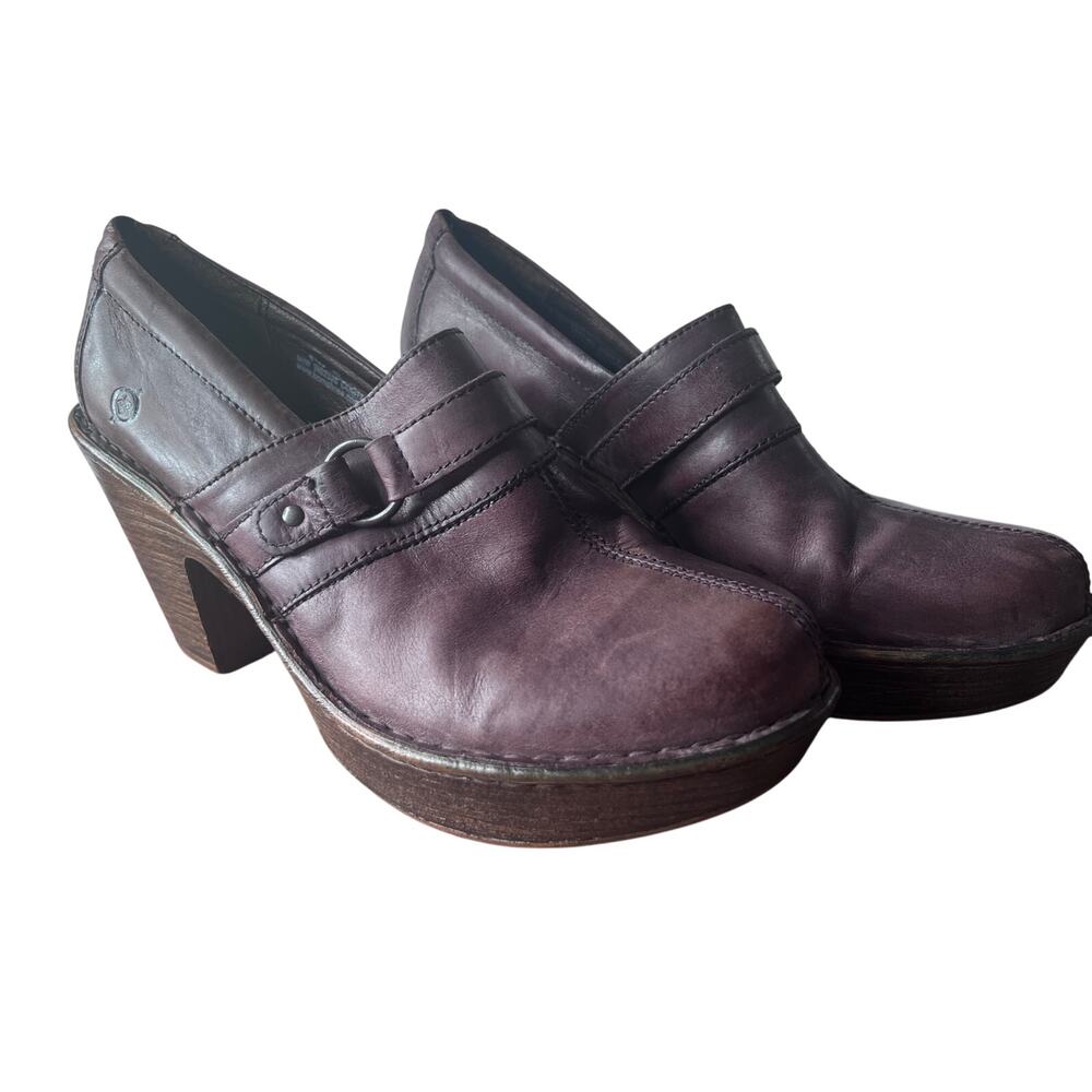 Born Haddon Platform Clogs Women's 8.5 Brown‎ Leather Mule Heel